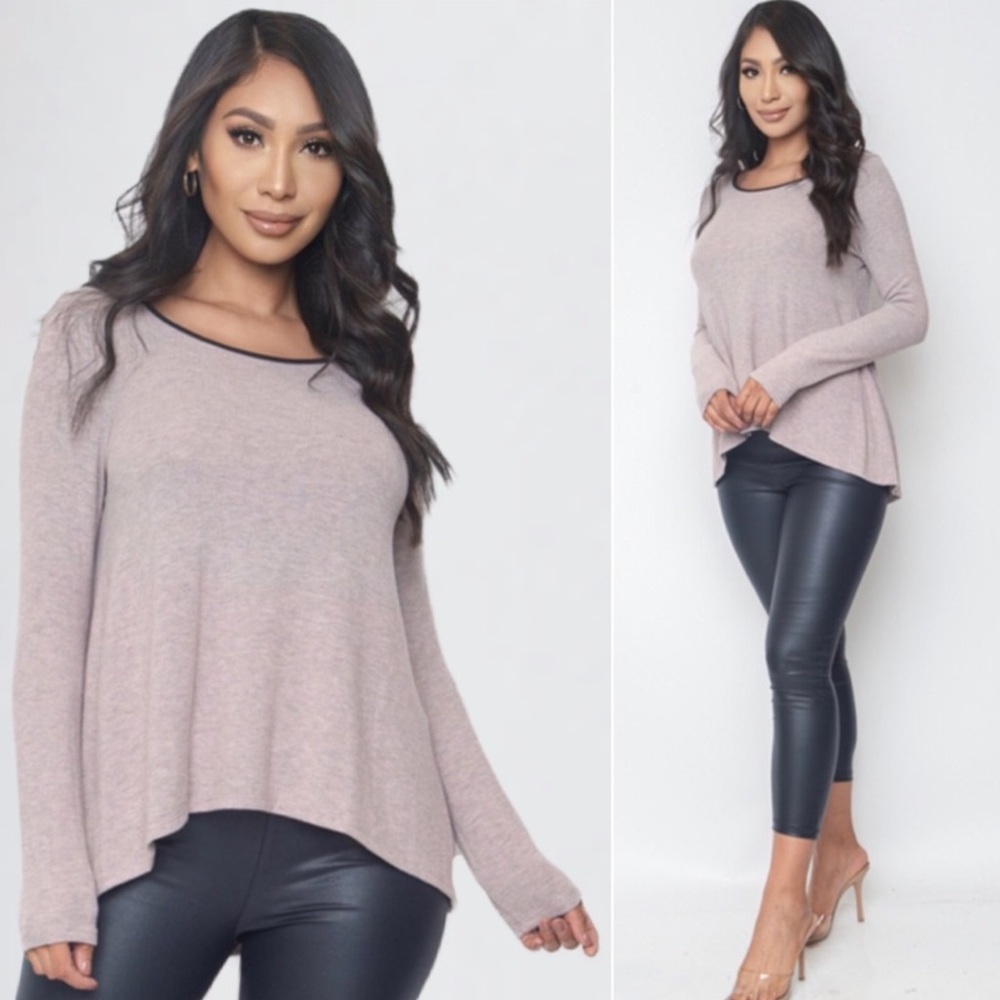 Women’s Contrast Hem Long Sleeve Top